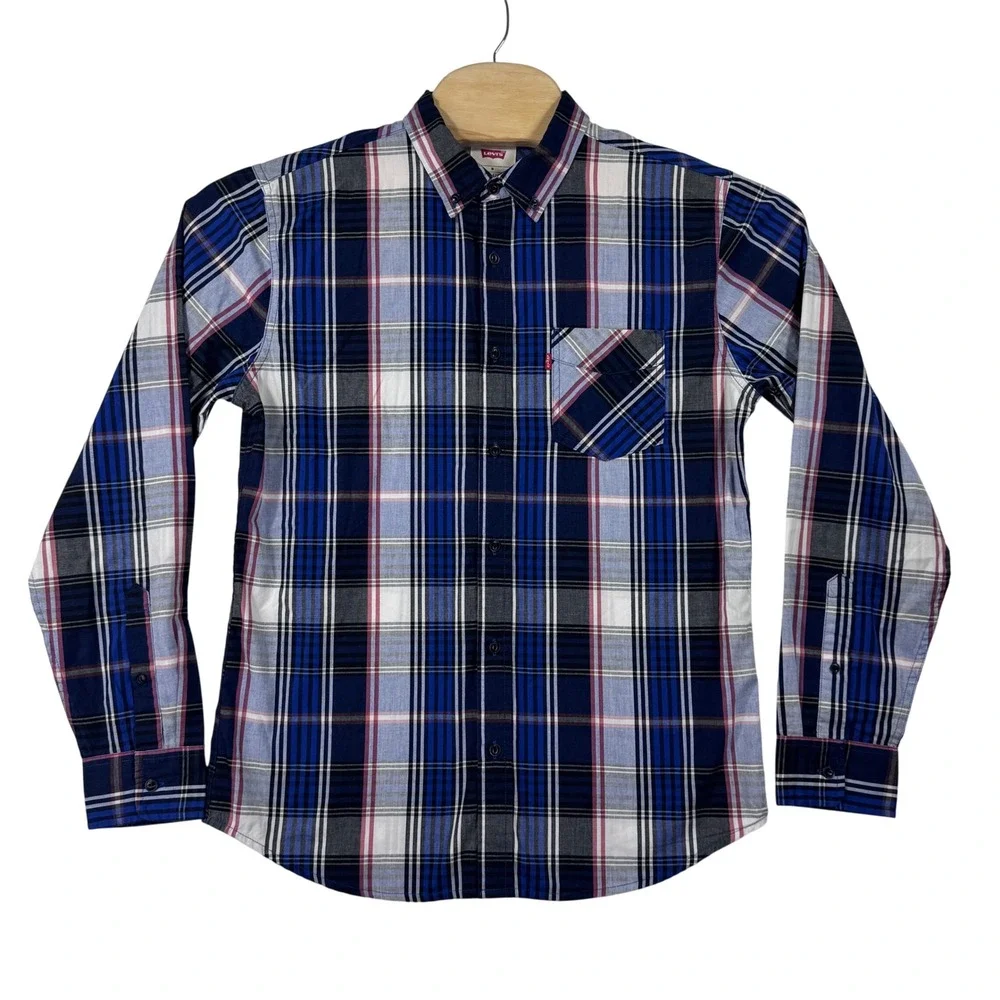 Levi's Shirt Mens M Blue‎ Plaid Long Sleeve Button Down